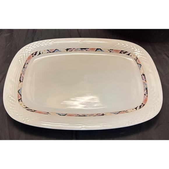 Lynns Fine China 14" Serving Platter Floral Band Design - Picture 1 of 7